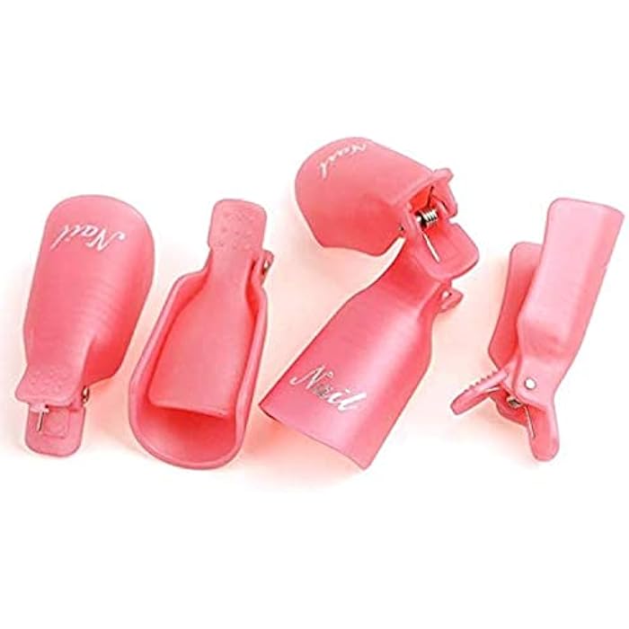 10PC Plastic Acrylic Nail Art Soak Off Cap Clip UV Gel Polish Remover Wrap Tool (Pink) - Image 1